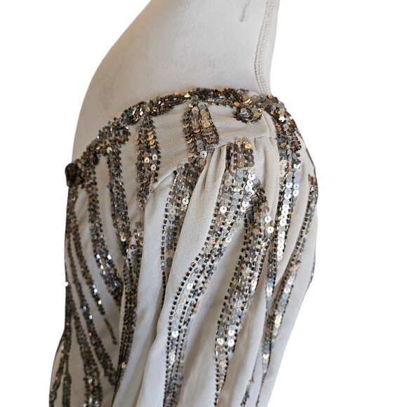 Alberto Makali Size 12 Cream One Shoulder Cocktail Dress Sequins Metallic NWT - Picture 8 of 15